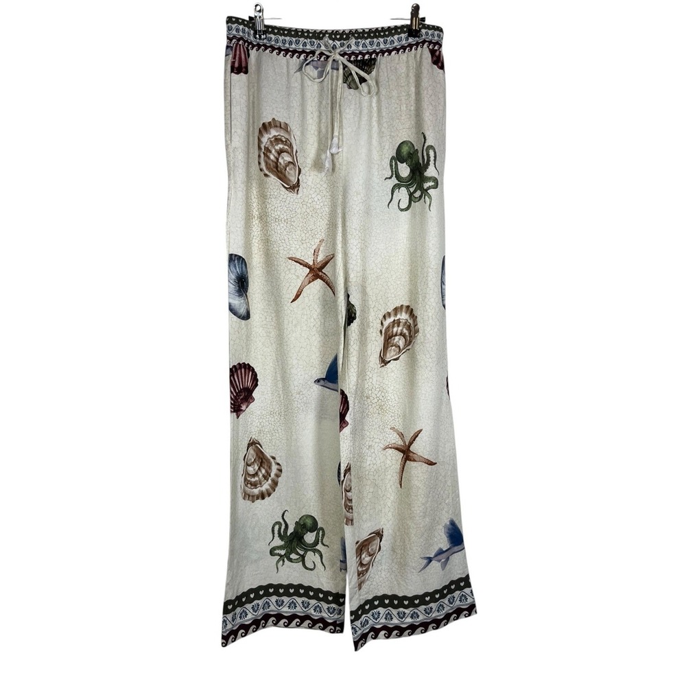 NWT Calypso St Barth Sz M Pants Linen Blend Wide Leg Sea Life Shells Octopus New